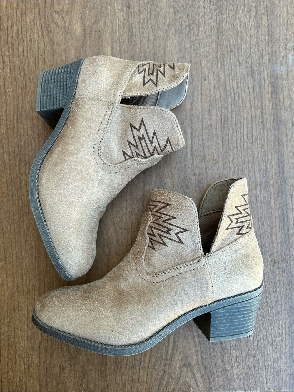 Rock & Candy Taupe Suede Western Cutout Ankle Boots